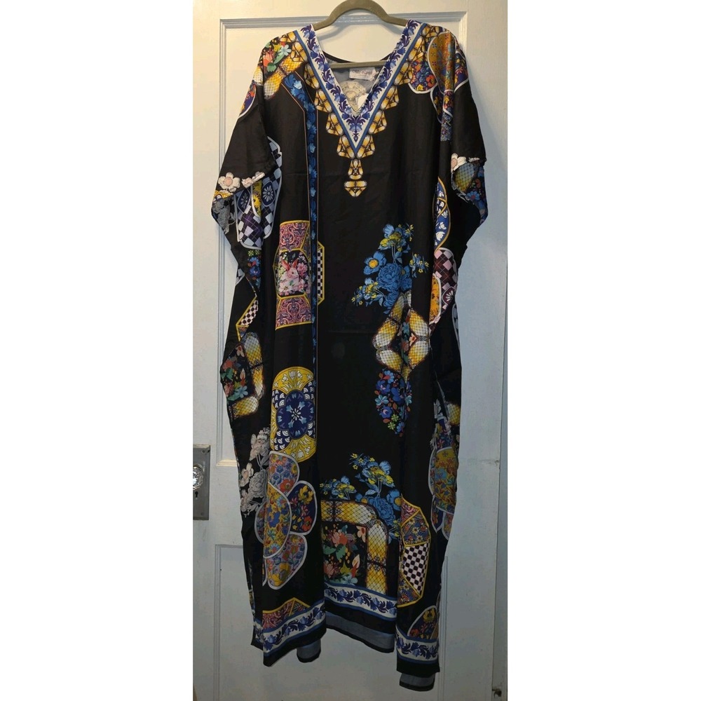 NWT Miss Lavish London Black Print Kaftan. Boho. Cover-up Resort Wear. W 20-24